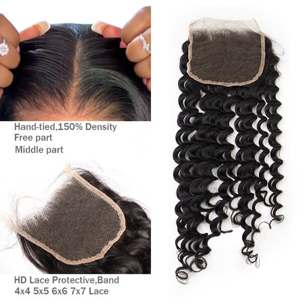 CLJHair 4x4 hd lace deep wave pre plucked closure free part for women