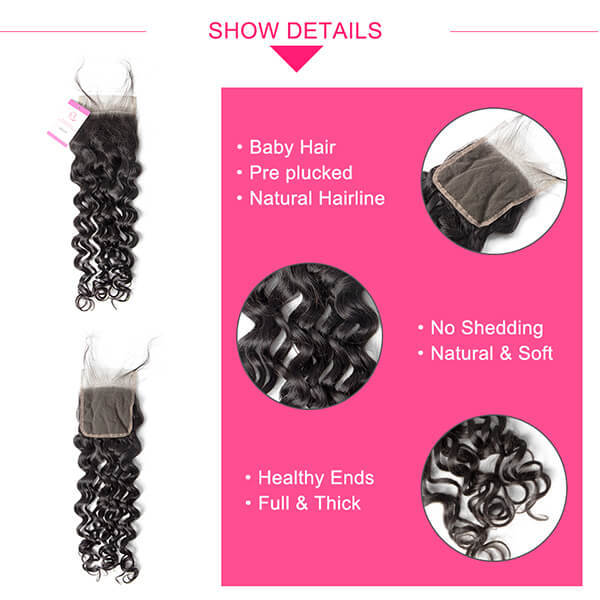 CLJHair peruvian hair 5x5 hd lace closure water wave natural black