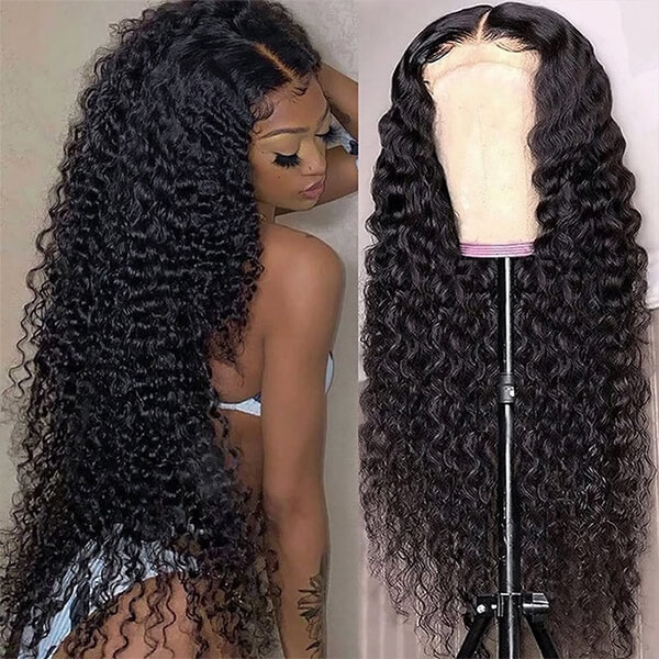 CLJHair 4by4 lace front closure wigs human hair 150 density water wave