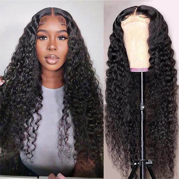 CLJHair 5 by 5 natural color closure wig transparent lace water wave wig