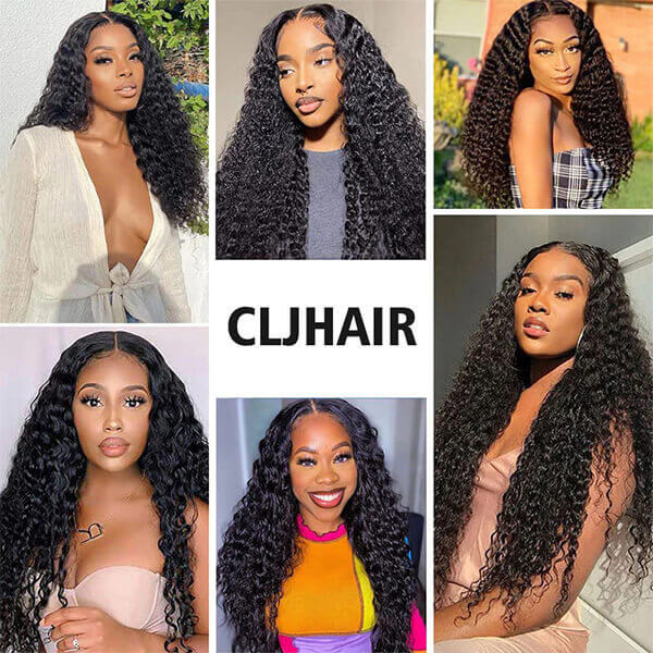 CLJHair 5 by 5 natural color closure wig transparent lace water wave wig