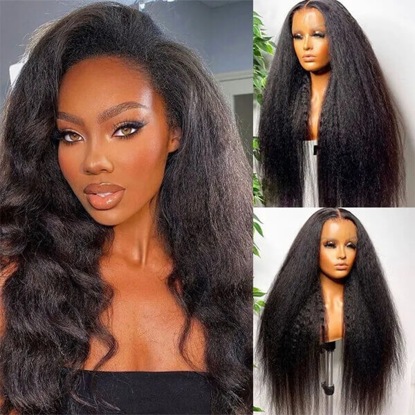 CLJHair kinky straight human hair 5x5 hd lace wig natural black color