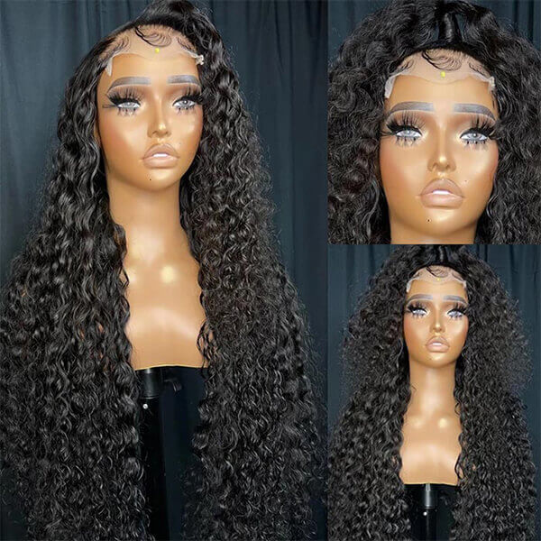 CLJHair black 5x5 water wave free part lace wig with highlights