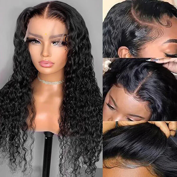 CLJHair black 5x5 water wave free part lace wig with highlights
