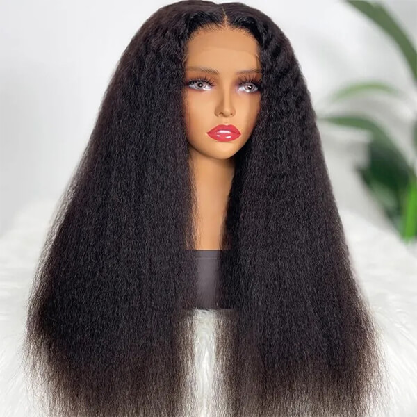 CLJHair kinky straight human hair 5x5 hd lace wig natural black color