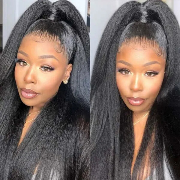 CLJHair kinky straight 13x4 frontal wig human hair bleach knots on wig