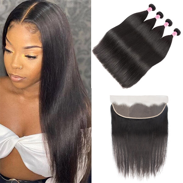 CLJHair unprocessed 4 straight human hair bundles with frontal