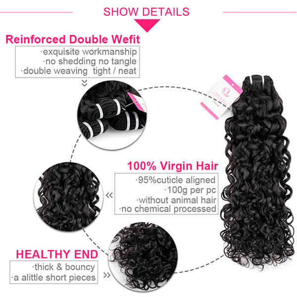 CLJHair human hair water wave 3 bundles with transparent lace frontal