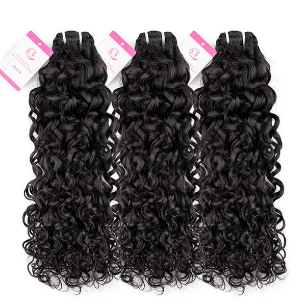 CLJHair human hair water wave 3 bundles with transparent lace frontal
