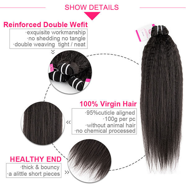 CLJHair 3 pcs kinky straight hair weave with transparent lace frontals