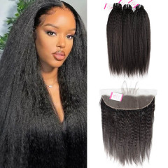 CLJHair 3 pcs kinky straight hair weave with transparent lace frontals