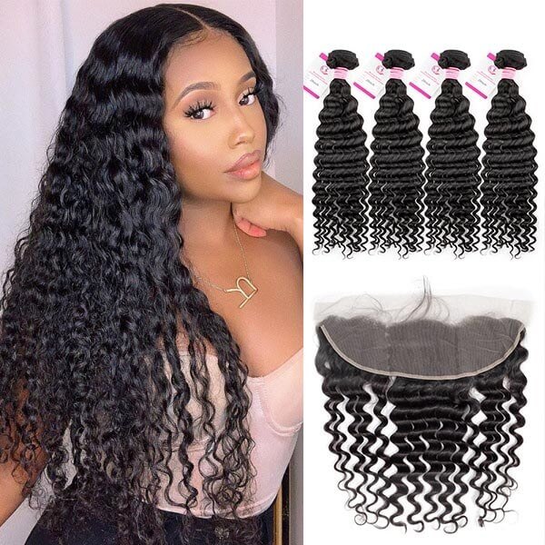 CLJHair hd lace frontal deep wave with best 4 pcs hair weave to buy