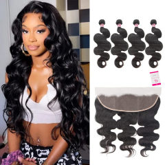 CLJHair 100 human hair 4 bundles with body wave transparent frontal