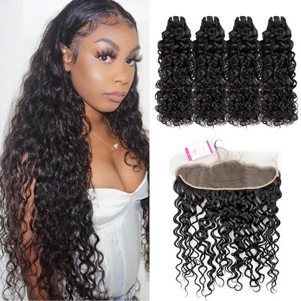 CLJHair water wave 4 bundles deals virgin hair with lace frontal