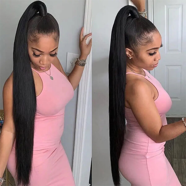CLJHair long straight ponytail hair extension for natural black hair