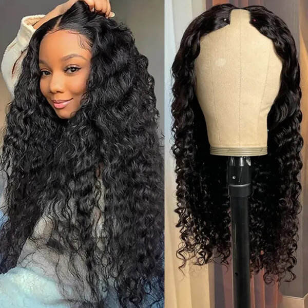 CLJHair real black natural hair deep wave u part wig for sale