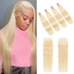 Cljhair Straight Hair 4 Bundles Unprocessed With 5X5 Lace Closure
