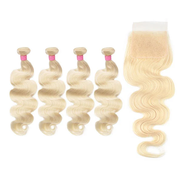 Cljhair Body Wave 5X5 Lace Closure With 4Pcs Virgin Hair Bundles