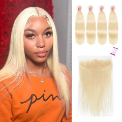Cljhair Brazilian Straight Human Hair Weave 4 Bundles With Lace Frontal