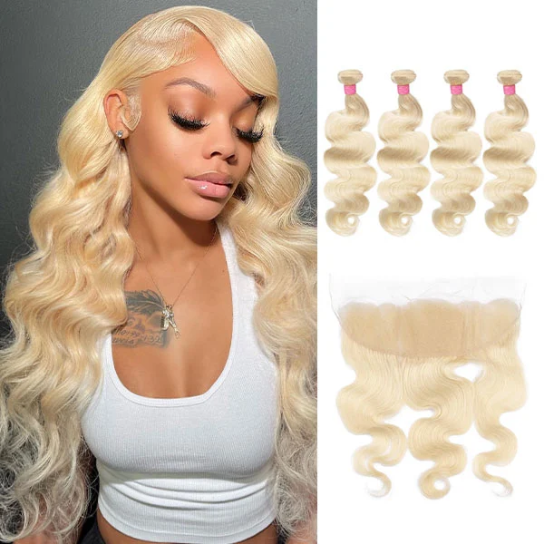 Cljhair Virgin Human Hair Body Wave 4 Bundles With 13X4 Lace Frontal