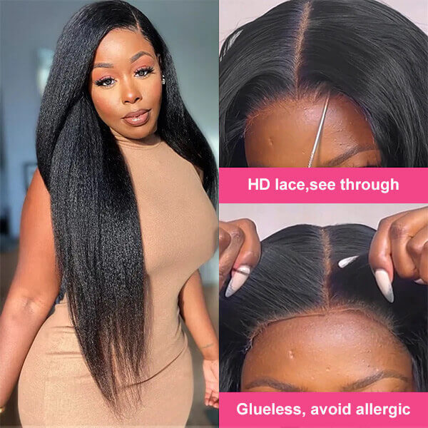 CLJHair 5x5 glueless hd lace kinky straight wig human hair pre plucked