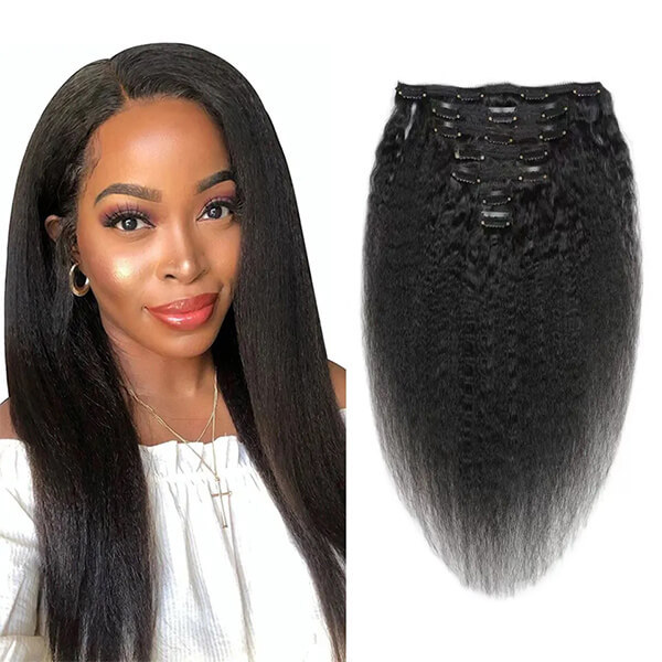 CLJHair natural kinky straight clip in hair extensions for short hair