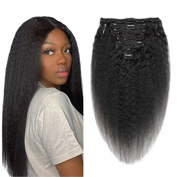 CLJHair natural kinky straight clip in hair extensions for short hair