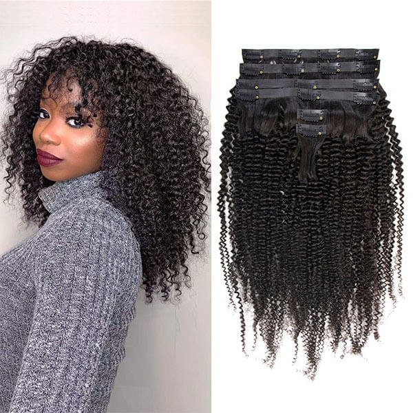 CLJHair seamless kinky curly pu clip in hair extensions for thin hair