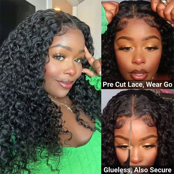 CLJHair curly glueless 4x4 hd lace closure wig styles for women