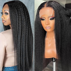 CLJHair kinky straight human hair 5x5 hd lace wig natural black color