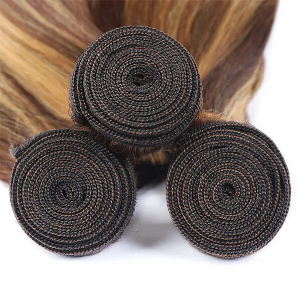 CLJHair quick weave 3pc straight human hair highlight piano color