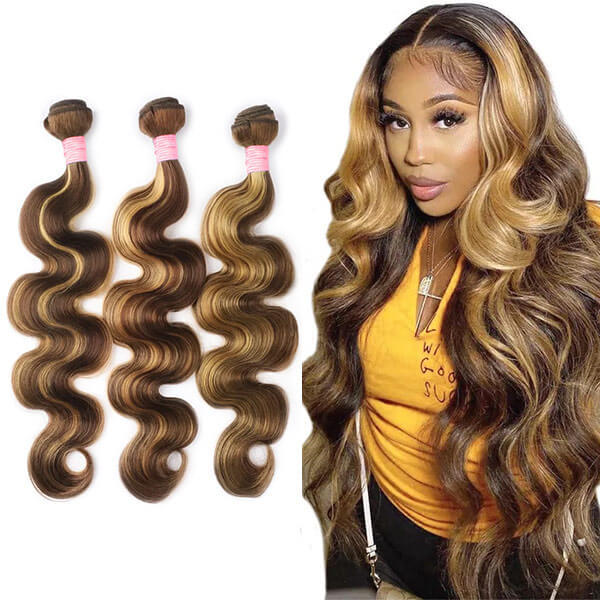 CLJHair Highlight p4/27 long hair quick weave bundles body wave