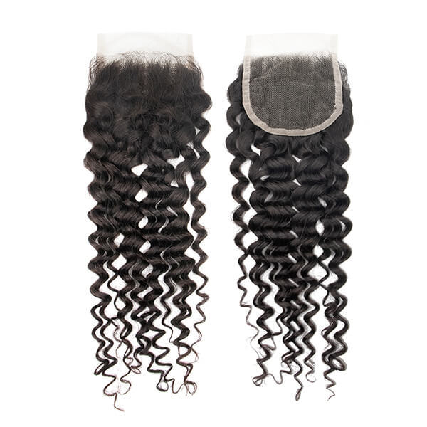 CLJHair 4 curly hair bundles with 4x4 transparent lace closure