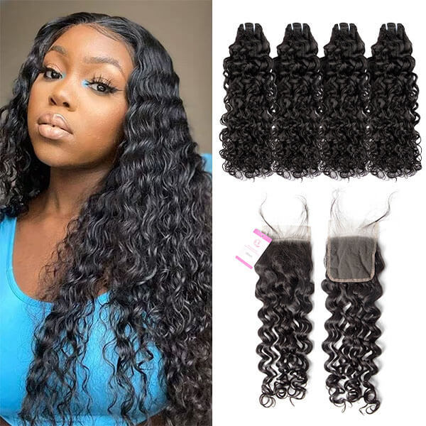 CLJHair beauty supply 4 hair bundles with hd lace closure water wave