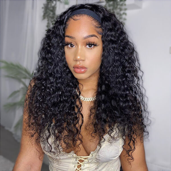 CLJHair deep wave headband wig natural color human hair