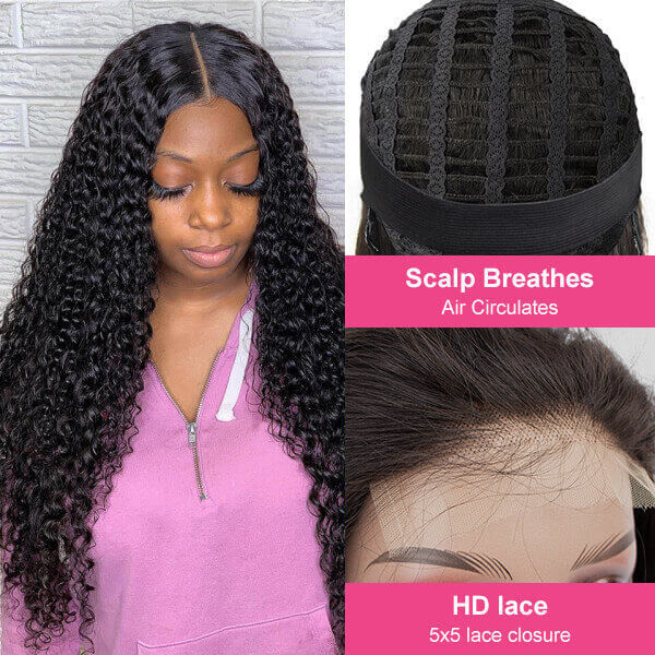 CLJHair human hair deep wave breathable cap wigs for african american