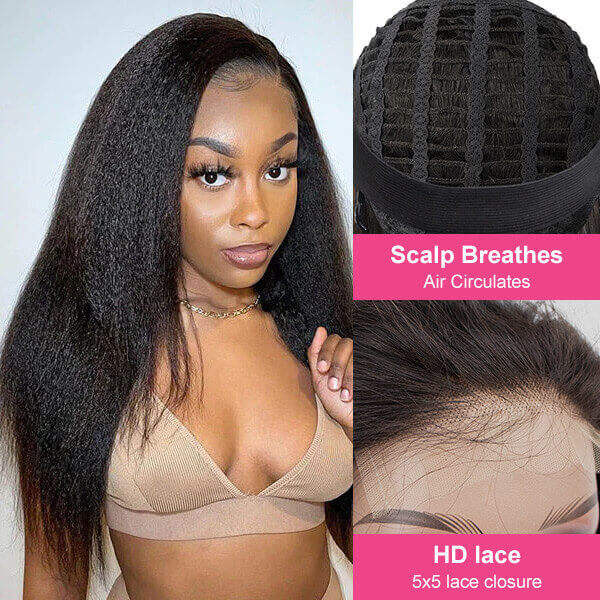 CLJHair best kinky straight 5x5 hd lace wig breathable cap wigs