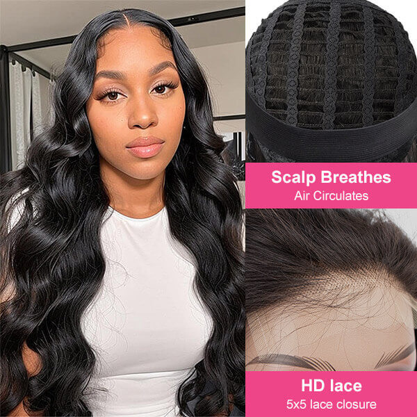 CLJHair best body wave 5x5 hd lace breathable cap wig with real hair