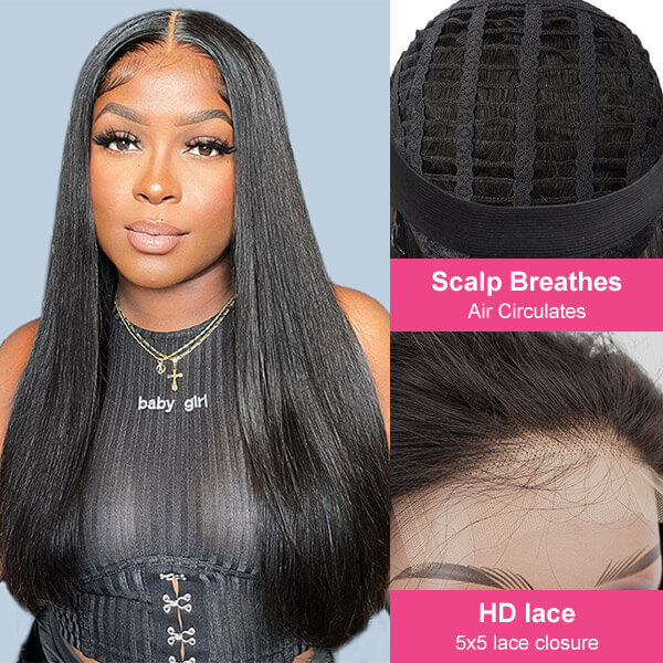 CLJHair breathable cap straight 5x5 HD lace wigs styles