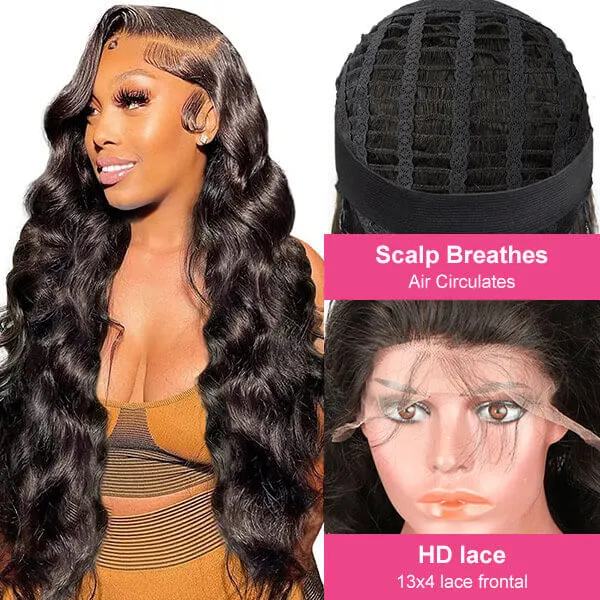 CLJHair natural black body wave breathable cap 13X4 HD lace front wigs