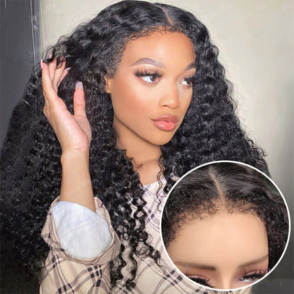 CLJHair 4C edges 13x4 human hair deep wave free part wig with hd lace