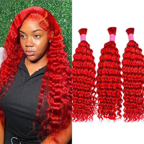 CLJHair red deep wave bulk 100 human hair for loc extensiosn