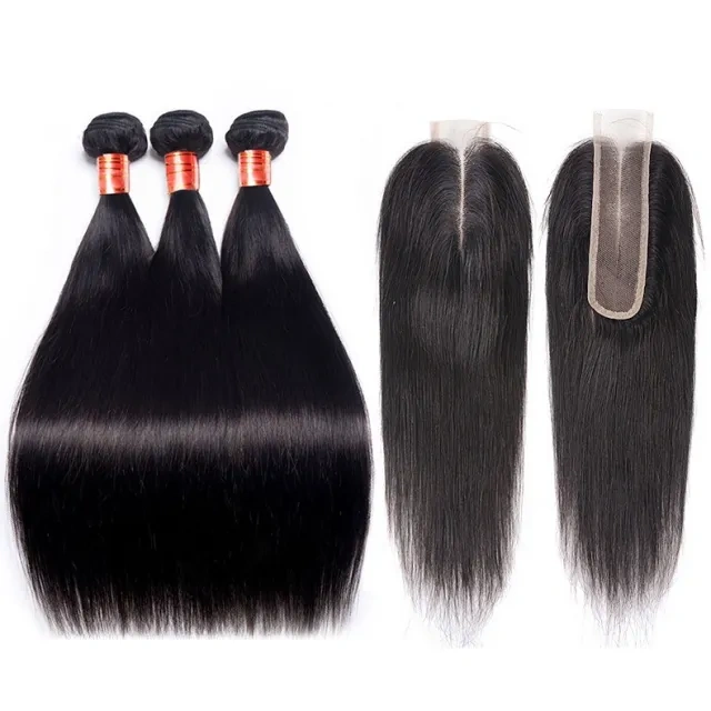 Cljhair【2x6 Closure+ 3PCS】Virgin Hair 3 PCS Hair Bundle With Closure Straight Hair