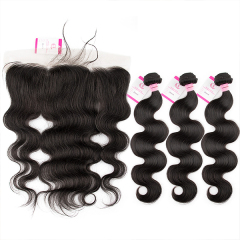 CLJHair 3 pack body wave bundles human hair with 13x4 lace frontal