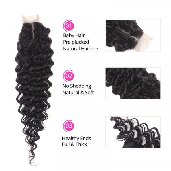 Cljhair 2x6 Closure+ 3PCS Hair Bundles 3 PCS With 2*6 Lace Closure And Deep Wave Hair