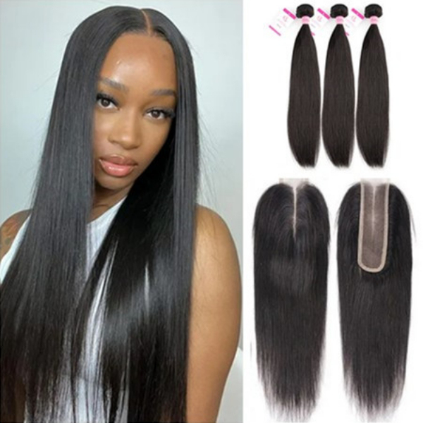 Cljhair 【3 Texture 2x6 Closure+ 3PCS】 Virgin Hair 3 PCS Hair Bundles With Transparent/ HD Closure