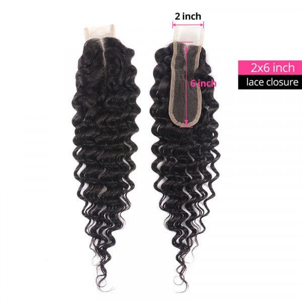 Cljhair Deep Wave Hair 2*6 Lace HD/ Transparent Closure Middle/Free/Three Part Natural Color Human Hair