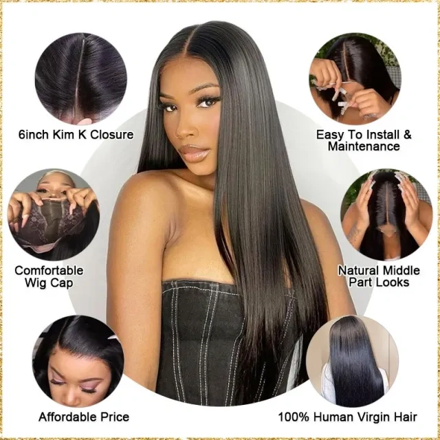 【Middle Deep Part】2x6 Kim K lace Closure HD Straight Wig 200%/250% Density Natural Affordable Price