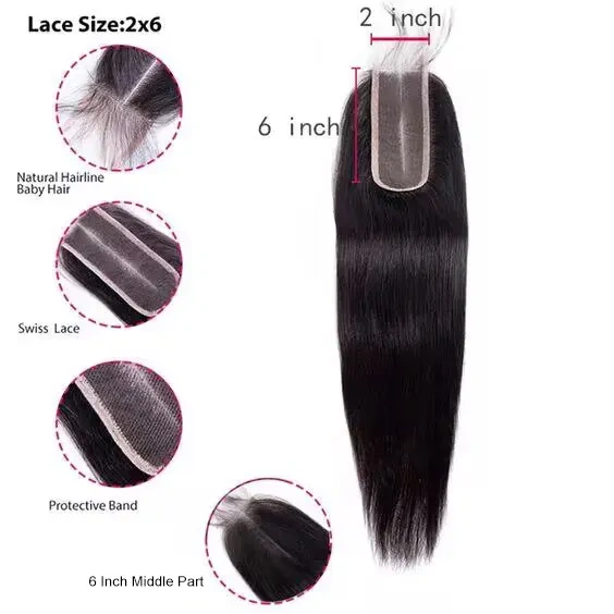 Cljhair Straight Hair 2*6 Lace HD/ Transparent Closure Middle/Free/Three Part Natural Color Human Hair