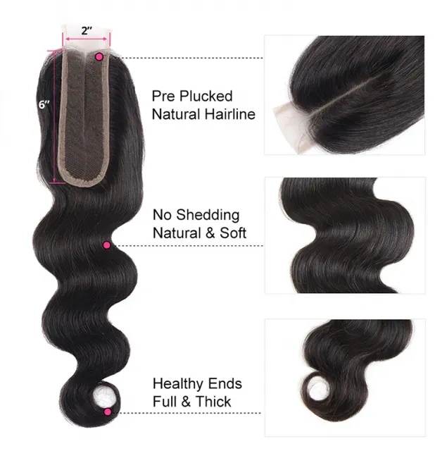 Cljhair 2x6 Body Wave Kim K Transparent Lace Closure Virgin Human Hair Natural Color